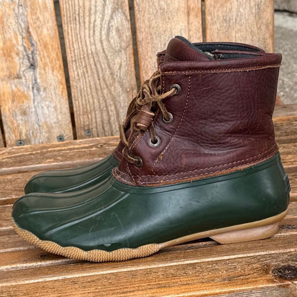 Sperry Women's Saltwater Duck Boots Brown Green Waterproof Women’s size 6 - Picture 2 of 10
